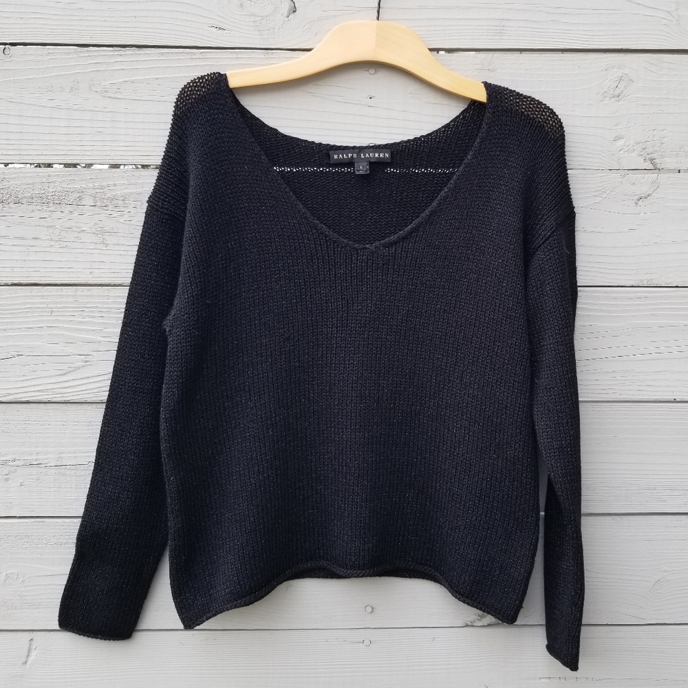 Ralph Lauren Black Label Black V-Neck Knit Sweater